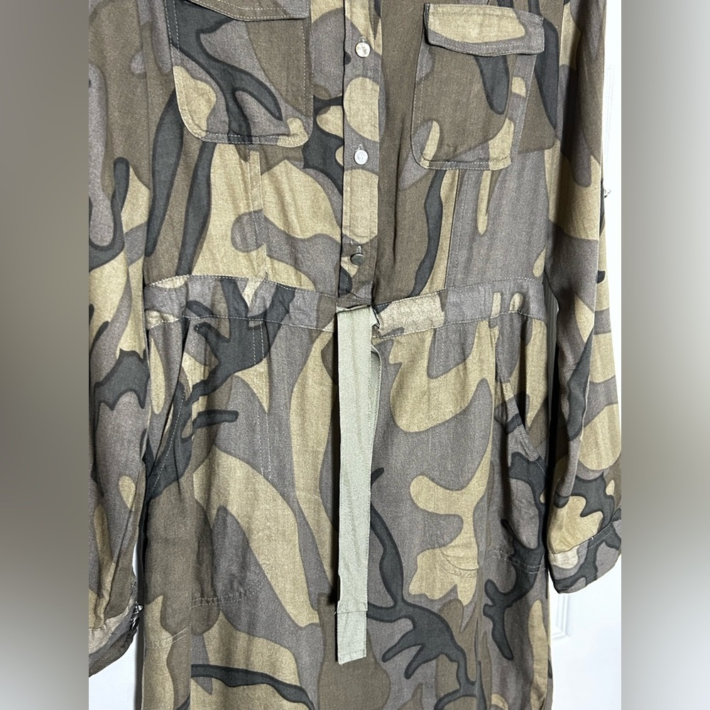 Japna Women’s Small Camo Shirt Dress Long Sleeve Button Front Tie Waist - Picture 5 of 14
